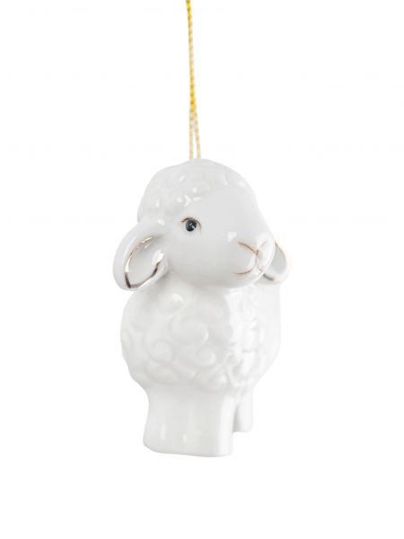 Игрушка елочная, 6 см, фарфор P, молочно-золотистая, Овечка, Sheep