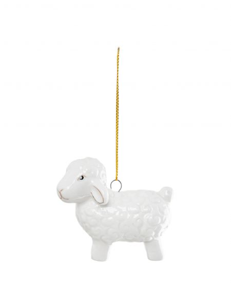 Игрушка елочная, 6 см, фарфор P, молочно-золотистая, Овечка, Sheep