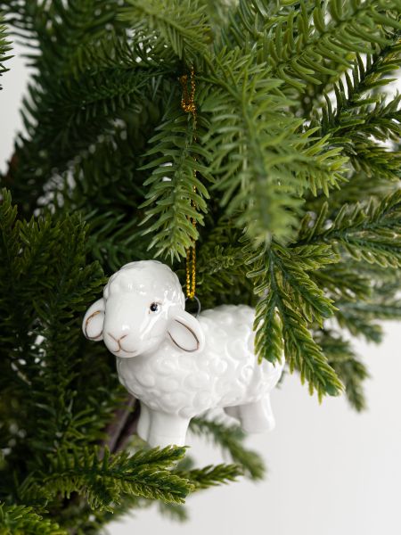 Игрушка елочная, 6 см, фарфор P, молочно-золотистая, Овечка, Sheep