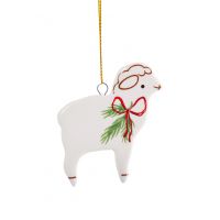 Игрушка елочная, 6 см, фарфор P, молочная, Овечка с бантом, Sheep