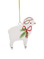 Игрушка елочная, 6 см, фарфор P, молочная, Овечка с бантом, Sheep
