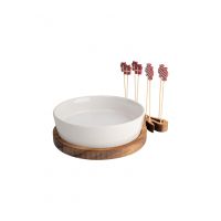 Набор для закусок, 1 пр, на подставке, со шпажками, фарфор P/дерево, Бант, Timber