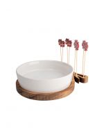 Набор для закусок, 1 пр, на подставке, со шпажками, фарфор P/дерево, Бант, Timber