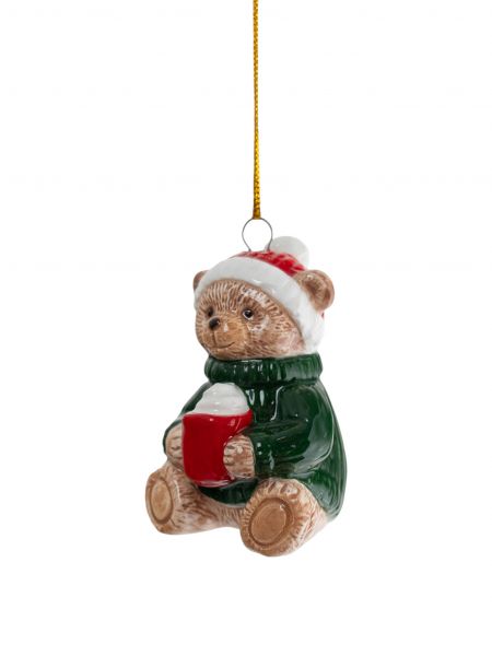 Игрушка елочная, 6 см, керамика D, Мишка с какао, New Year