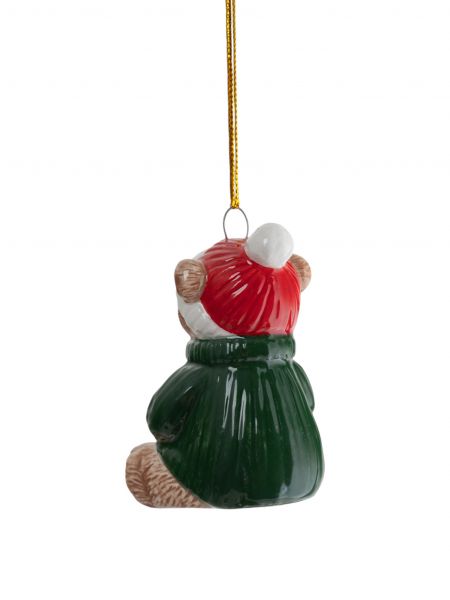 Игрушка елочная, 6 см, керамика D, Мишка с какао, New Year