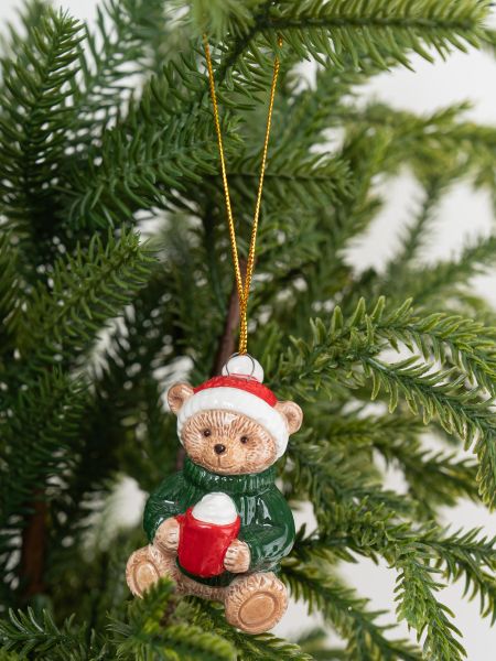 Игрушка елочная, 6 см, керамика D, Мишка с какао, New Year
