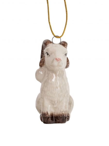 Игрушка елочная, 6 см, керамика D, бежево-золотистая, Баран с шаром, Sheep
