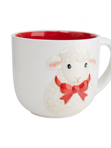 Кружка 430 мл, доломитовая керамика, молочно-красная, Овечка в шарфе, Bright sheep ANNA LAFARG