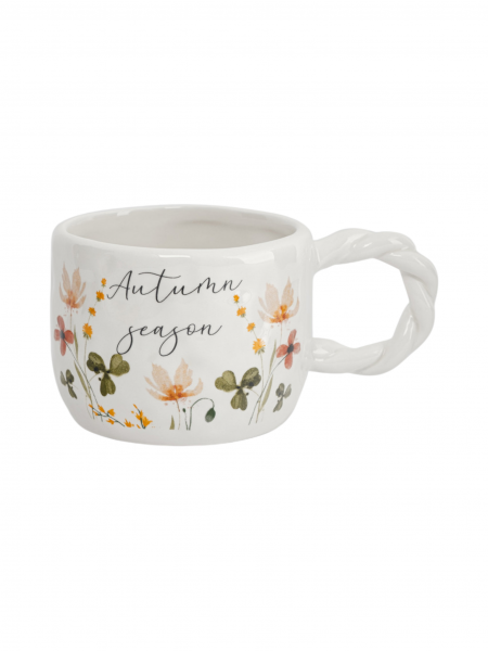 Кружка 450 мл, доломитовая керамика, молочная, Цветы и листья, Autumn motifs ANNA LAFARG