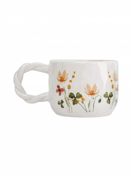 Кружка 450 мл, доломитовая керамика, молочная, Цветы и листья, Autumn motifs ANNA LAFARG