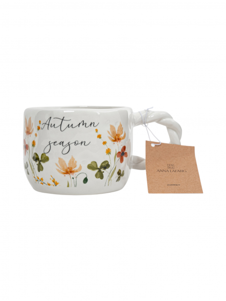 Кружка 450 мл, доломитовая керамика, молочная, Цветы и листья, Autumn motifs ANNA LAFARG