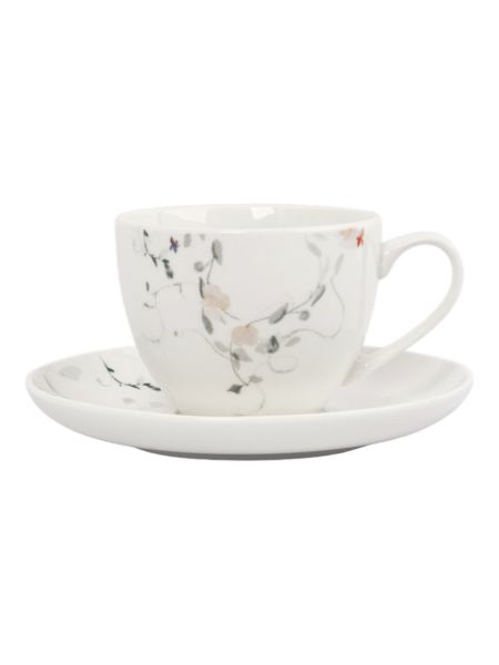 Чайная пара на 6 персон, 12 предметов, 220 мл, фарфор, белая, Цветы и листья, Primrose ANNA LAFARG