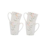 Кружка 420 мл, 4 шт, фарфор, белая, Цветы и листья, Primrose ANNA LAFARG