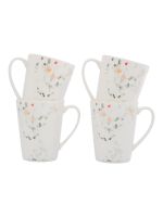 Кружка 420 мл, 4 шт, фарфор, белая, Цветы и листья, Primrose ANNA LAFARG