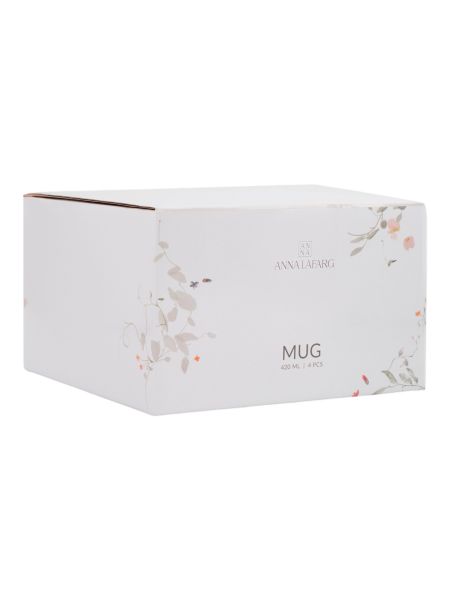 Кружка 420 мл, 4 шт, фарфор, белая, Цветы и листья, Primrose ANNA LAFARG