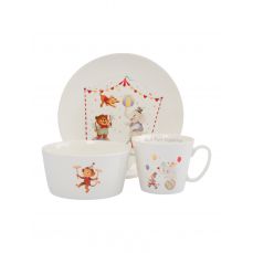 Набор детской посуды на 1 персону, 3 предмета, фарфор, белый, Животные в цирке, Circus ANNA LAFARG