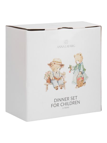 Набор детской посуды на 1 персону, 3 предмета, фарфор, белый, Мишки, Teddy bear ANNA LAFARG