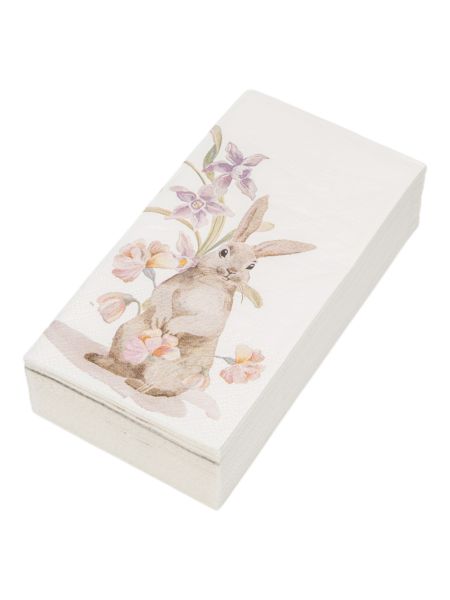 Салфетки бумажные 33х33 см, 20 шт, прямоугольные, белые, Кролик в цветах, Flower Rabbit ANNA LAFARG