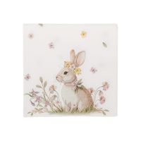 Салфетки бумажные 21х21 см, 20 шт, квадратные, белые, Кролик с венком, Easter rabbit ANNA LAFARG