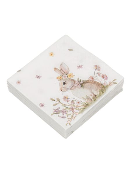 Салфетки бумажные 21х21 см, 20 шт, квадратные, белые, Кролик с венком, Easter rabbit ANNA LAFARG