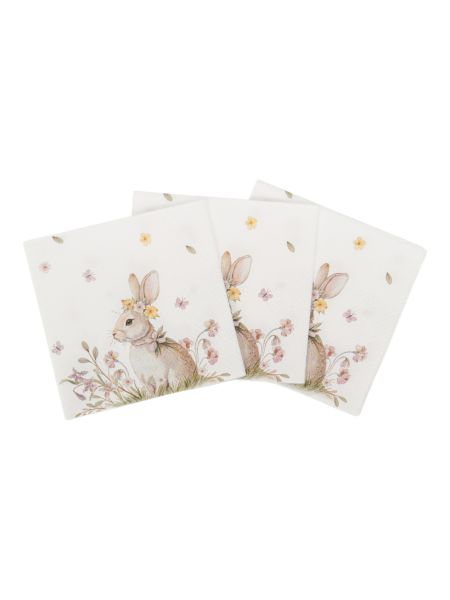 Салфетки бумажные 21х21 см, 20 шт, квадратные, белые, Кролик с венком, Easter rabbit ANNA LAFARG