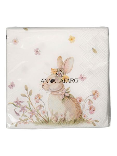 Салфетки бумажные 21х21 см, 20 шт, квадратные, белые, Кролик с венком, Easter rabbit ANNA LAFARG