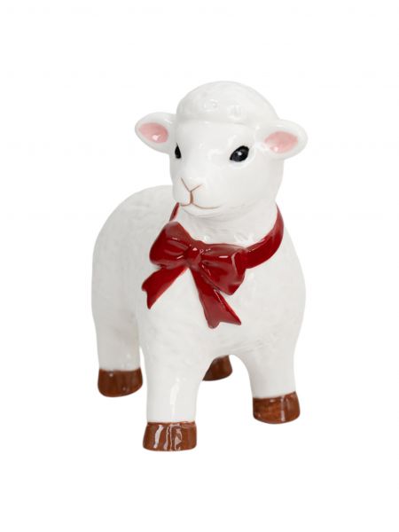 Статуэтка 10 см, фарфор, бело-красная, Барашек с бантом, Sheep ANNA LAFARG
