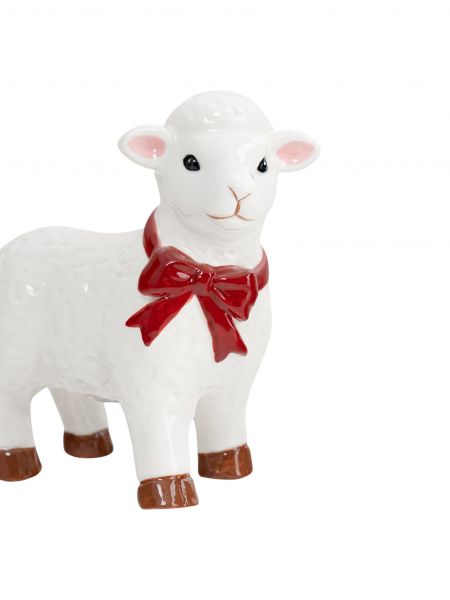 Статуэтка 10 см, фарфор, бело-красная, Барашек с бантом, Sheep ANNA LAFARG
