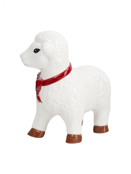 Статуэтка 10 см, фарфор, бело-красная, Барашек с бантом, Sheep ANNA LAFARG
