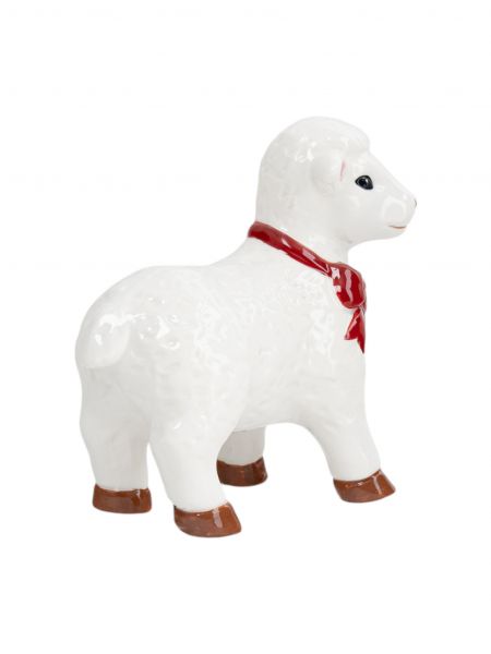 Статуэтка 10 см, фарфор, бело-красная, Барашек с бантом, Sheep ANNA LAFARG
