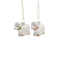 Игрушка елочная, 4 см, 2 шт, стекло, серебристая, Овечки, Sheep