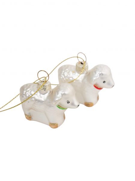 Игрушка елочная, 4 см, 2 шт, стекло, серебристая, Овечки, Sheep