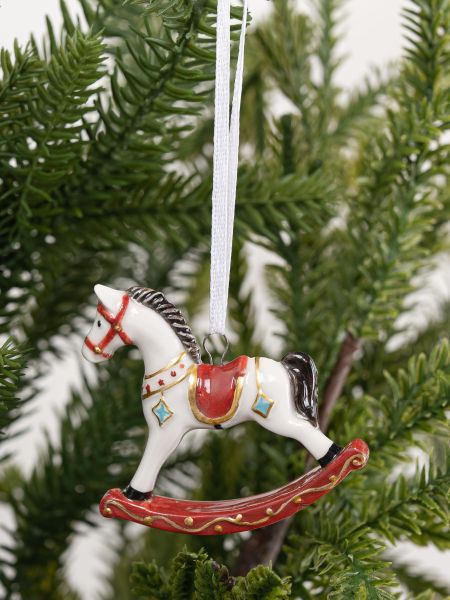 Игрушка елочная, 6 см, фарфор P, Лошадка-качалка, New Year