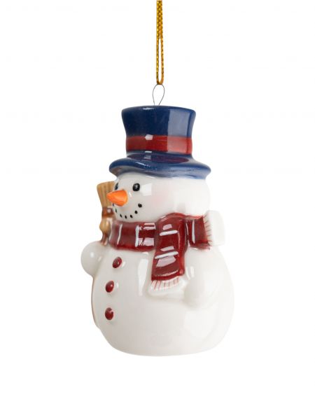 Игрушка елочная, 6 см, фарфор P, Снеговик в шляпе и шарфе, New Year