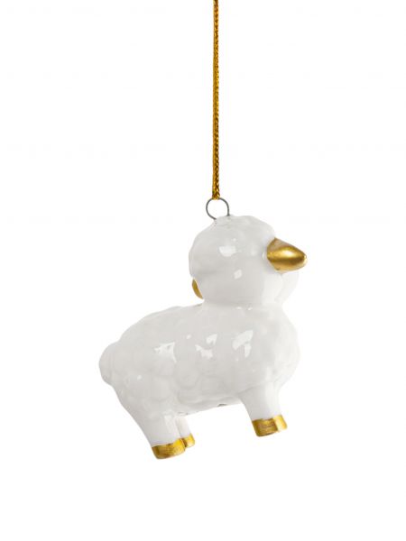 Игрушка елочная, 6 см, фарфор P, молочно-золотистая, Овечка с бантом, Sheep