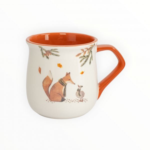 Кружка 400 мл, керамика, бело-оранжевая, Лиса и гусь, Autumn friends ANNA LAFARG