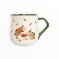 Кружка 400 мл, керамика, бело-зеленая, Ежи у гриба, Autumn friends ANNA LAFARG