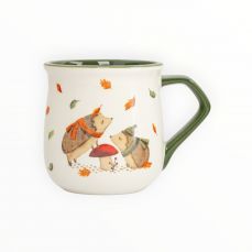 Кружка 400 мл, керамика, бело-зеленая, Ежи у гриба, Autumn friends ANNA LAFARG