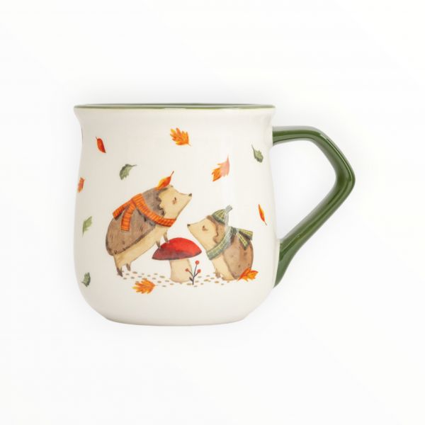 Кружка 400 мл, керамика, бело-зеленая, Ежи у гриба, Autumn friends ANNA LAFARG
