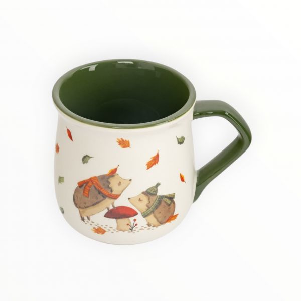 Кружка 400 мл, керамика, бело-зеленая, Ежи у гриба, Autumn friends ANNA LAFARG
