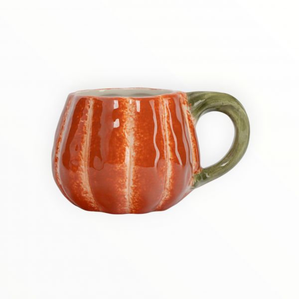 Кружка 440 мл, керамика, оранжево-зеленая, Тыква с листом, Bright pumpkin ANNA LAFARG
