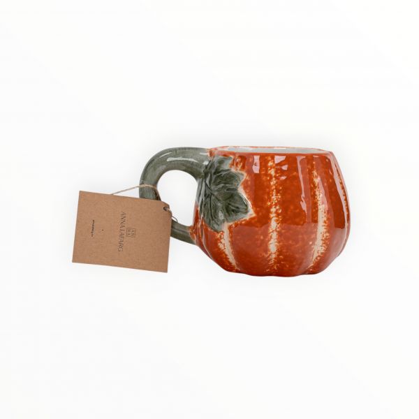 Кружка 440 мл, керамика, оранжево-зеленая, Тыква с листом, Bright pumpkin ANNA LAFARG
