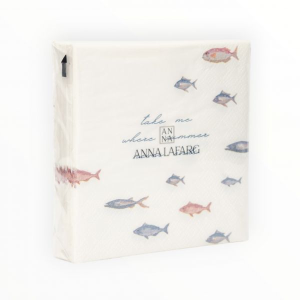 Салфетки бумажные, 21х21 см, 20 шт, квадратные, белые, Рыбы, Sea world ANNA LAFARG
