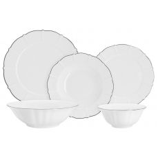 Сервиз обеденный на 6 персон, 21 предмет, фарфор, белый, с серебристым кантом, Lotus silver Anna Lafarg Emily