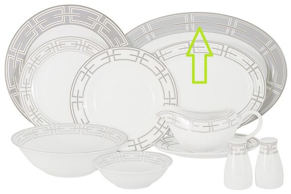 Блюдо 36 см, фарфор, бело-серое, овальное, с серебристым кантом, Madison Anna Lafarg Emily