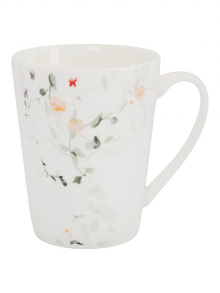 Кружка 420 мл, фарфор, белая, Цветы и листья, Primrose ANNA LAFARG