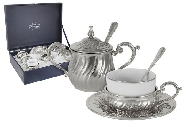 Чайный набор на 6 персон Stradivari с отделкой под серебро в подарочной коробке 