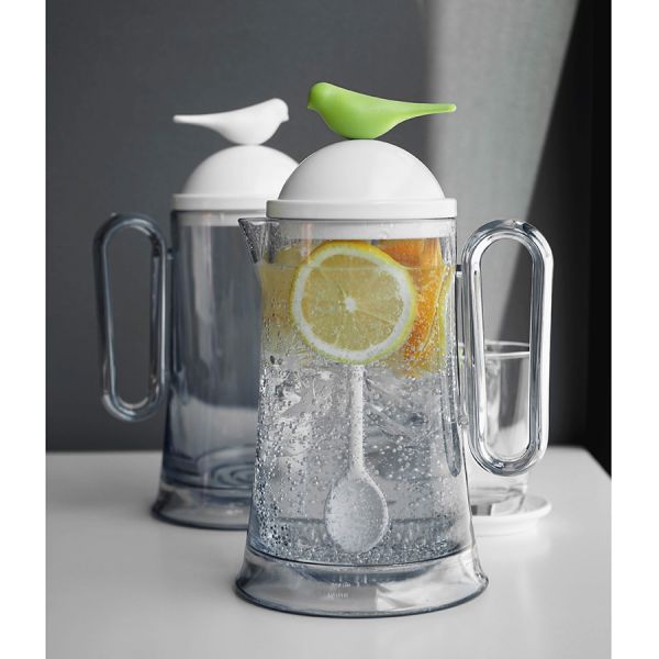 Кувшин Sparrow с ложкой белый с зеленым