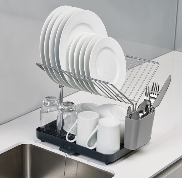 Сушилка для посуды и столовых приборов 2-уровневая со сливом Y-rack серая
