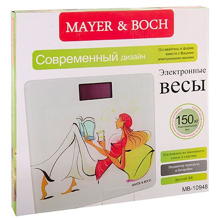 Весы напольные Mayer&Boch 150 кг цвет бело-голубой с рисунком 